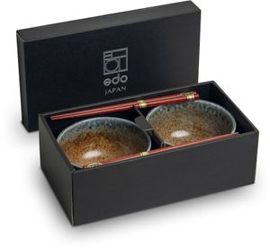 [ KI ] Schalen Set 2x Suppenschale / Reisschale Ø 13cm | H 7cm + 2 Paar Essstäbchen aus Japan