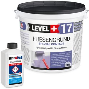 Fliesengrund 20kg Fliese auf Fliese Spezial-Haftgrund Quarzgrund Spezial Contact + Entfetter Reiniger Ätznatron 1kg LEVEL+ Set RM17