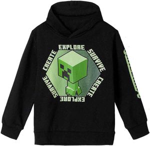 Minecraft Jungen Creeper Hoodie Kapazenpullover (Schwarz 2, 116)
