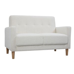 Miliboo - Skandinavisches Sofa 2-Sitzer aus weißem Stoff mit Woll-Effekt und hellem Holz MOON
