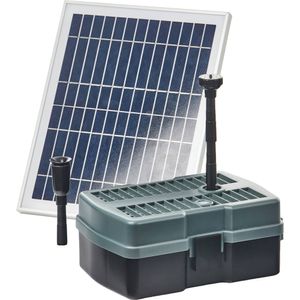 Teichfilterset HEISSNER Solarpumpen Set bis zu 600 l/h mit Wasserspiel , mit externem Solarmodul 3 m Anschlusskabel, integriertem UVC-Teichklärer 5 W für Teiche bis zu ca. 1000 l (ohne Fische)