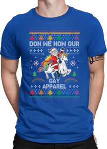 Weihnachtsmann Einhorn LGBT Regenbogen - Weihnachten X-mas Weihnachtsgeschenk Herren T-Shirt, Blau, L