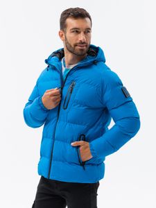 Ombre Herren Winterjacke Übergangsjacke Daunenjacke mit Kapuze 5 farben S-XX C502 Blau XL