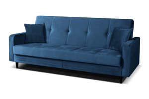 Sofa Luna Schlafsofa im skandinavisches Stil, Couch mit Schlaffunktion und Bettkasten, Polstersofa für Wohnzimmer 213 cm Farbe: Paris 155 – dunkelblau