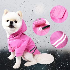 Hunde-Regenmantel, wasserdichte Mäntel für Hunde, leichte Regenjacke, atmungsaktiver Regenponcho, Regenbekleidung mit Kapuze und reflektierenden Sicherheitsstreifen, Pink, XL (Rückenlänge: 15