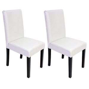 2er-Set Esszimmerstuhl Stuhl Küchenstuhl Littau  Leder, weiß, dunkle Beine