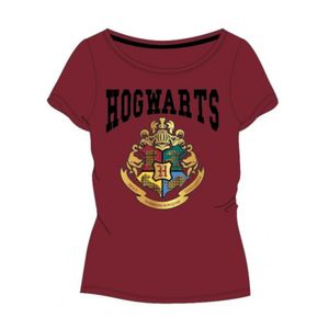 Harry Potter T-Shirt kurzärmelig  mit farbigem Hogwarts Wappen burgunder-rot,134