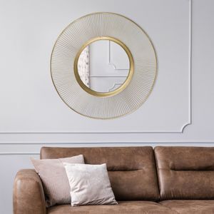 WOMO-DESIGN Nástěnné zrcadlo kulatého tvaru, Ø 82 cm, zlaté, ze skla s kovovým rámem, Moderní dekorativní zrcadlo, závěsné zrcadlo, zrcadlo do předsíně, koupelnové zrcadlo, zrcadlo pro líčení, toaletní zrcadlo
