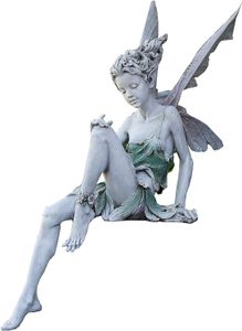Sitzende Fee Gartendeko Figuren Gartenfiguren für Außen, 22cm Höhe Tudor Und Turek Sitzen Magische Fee Statue, Harz Elfen Skulptur mit Flügeln