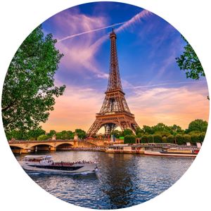 Sticker Kreis Eiffelturm PARIS Fluss Seine Bäume Stadt Panorama 3D Wandtattoo Aufkleber Büro Wohnzimmer 100 cm x 100 cm