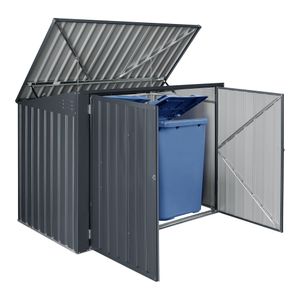Mülltonnenbox Grebin für 2 Tonnen 240 L Mülltonnenverkleidung Müllbox Stahl Dunkelgrau 173 x 101 cm