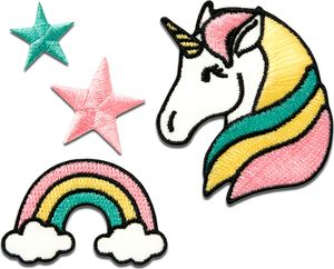 Set Einhorn Stern Regenbogen - Aufnäher, Bügelbild, Aufbügler, Applikationen, Patches, Flicken, Zum Aufbügeln, Größe: Verschiedene Größen