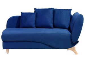 BELIANI lenoška Pravá sklopná modrá sametová s úložným prostorem a loketní opěrkou 3 ozdobné polštáře ve skandinávském stylu