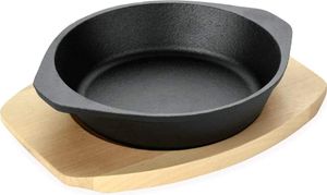 WAS Germany Servierpfanne mit Holzuntersetzer und Lappengriffen Ø 18 cm Gusseisen