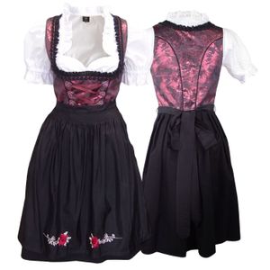 1-teiliges Midi-Dirndl Landhaus Kleid Dirndel ohne Bluse schwarz/weinrot, Größe:34