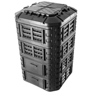 KADAX Modul-Komposter aus Kunststoff "Nybro", Thermokomposter mit klappbarem Deckel, Schwarz, 1120L