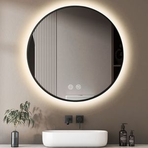 MCURO Badspiegel mit Beleuchtung, Rund 50cm, Lichtspiegel 3 Lichtfarbe einstellbar, IP44, Beschlagfrei, Runder Wandspiegel mit Touch für Badezimmer