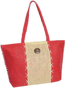 Semiline damska torba plażowa Akomo ecru-red 37 cm x 54 cm x 15 cm