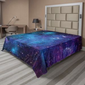 ABAKUHAUS Weltraum Bettlaken, Galaxie Sterne Im Weltraum Celestial Astronomische Planeten Universum Milchstraße, weiches bequemes oberes Bettlaken für ein dekoratives Bett 1 Stück 266 cm x 260 cm, Navy Lila