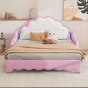 Sofa rozkładana z podświetlanym zagłówkiem i pilotem, z możliwością przekształcenia w powierzchnię do leżenia, 140 x 200 cm, różowa Sofa rozkładana z podświetlanym zagłówkiem i pilotem, z możliwością przekształcenia w powierzchnię do leżenia, 140 x 200 cm, różowa