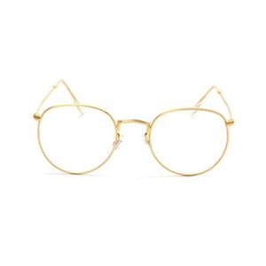 Vintage-Brille für Damen, großer runder Metallrahmen, klare Gläser, Retro-Brille, Geschenk-Gold
