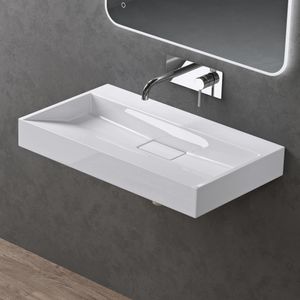 doporro Waschbecken Aufsatzwaschbecken Mineralguss Hängewaschbecken Waschtisch matt weiß 80x46x11cm ohne Armaturloch inkl. Ablaufgarnitur Colossum19