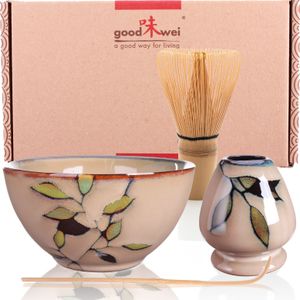 Matcha Teezeremonie Set "Bamboo" mit Teeschale, Matchabesen und Besenhalter