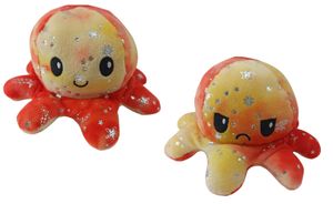 Oktopus XXL Kuscheltier Reversible Octopus Plüschtier Flip Oktopus Spielzeug Kinder Erwachsene Glitzer Sterne (Glitzer Sterne Orange Gelb 20 cm)