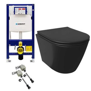 Alpenberger Vorwandelement WC Set Komplett mit Geberit Duofix Bausatz | Schwarzes WC | Wand WC mit Spülkasten Komplett Set