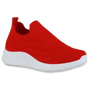 VAN HILL Damen Sportschuhe Slip Ons Sportliche Strick Profil-Sohle Schuhe 838847, Farbe: Rot, Größe: 39