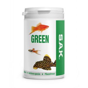 S.A.K. green - Alleinfuttermittel für alle Zierfischarten, die höheren Anteil an pflanzlichen Komponenten verlangen. Granulat 400 g (1000 ml) Granulatgröße 0 Körnung 0.4 - 0.6 mm - Fischgröße 2 - 3 cm