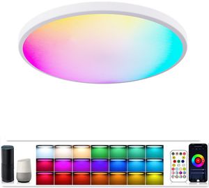 LED Deckenleuchte mit Farbwechsel und Dimmfunktion, 24W Rund, Kompatibel mit Bluetooth, Wifi, Alexa und Google Home Sprachsteuerung - RGB Deckenlampe mit Fernbedienung und App, Weiß