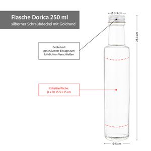 12er Set Glasflasche Dorica 250 ml + Schraubverschluss silber Abfüllen Essig Öl Sirup Bier Likör