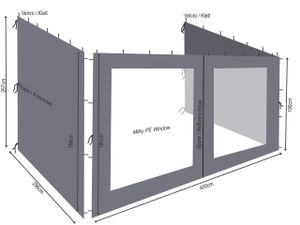 3 Seitenteile Rank Anbau 3x4m Anthrazit mit PE Fenster