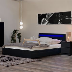 HOME DELUXE - LED Bett NUBE mit Schubladen 140 x 200 Schwarz Bett inkl. Lattenrost |  Bett, Polsterbett, Jugendbett, Doppelbett