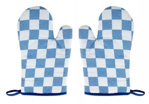 TOPFHANDSCHUHE 1 Paar Karo aus 100% Baumwolle Grillhandschuh Küchenhandschuh Ofenhandschuh 62 (Blau)