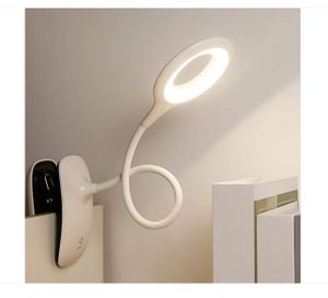 LED Klemmlampe Bett Leselampe Klemme mit Berührungssensor,Bett Schreibtischlampe kinder,360° flexibel Schwanenhals Klemmlampe(weiß)