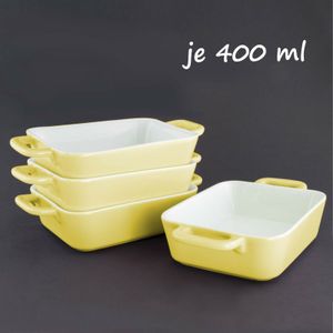 MINI rechteckige Auflaufform Ofen- Backform Keramik Set 4 St 11,5 x15,5x4 cm (Innenmaß) 400ml Gelb