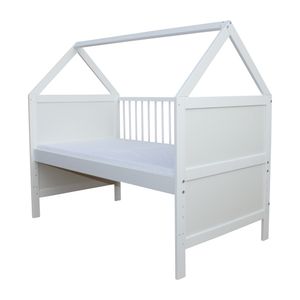 Babybett Kinderbett Juniorbett Bett Haus 140x70 cm umbaubar mit Matratze weiss
