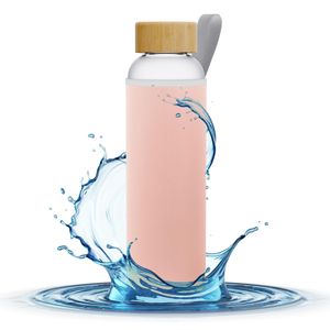 Aquafloow Glasflasche 0,7 Liter - Trinkflasche Glas 700ml mit Neoprenhülle - rosa
