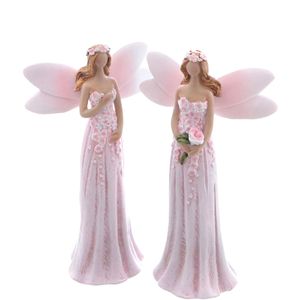 2er Set Elfe mit Blüten Dekor weiß rosa 16,5 cm Dekofigur Figur Elfen Fee