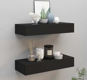 vidaXL Wandregale mit Schubladen 2 Stk. Schwarz 60x23,5x10 cm MDF