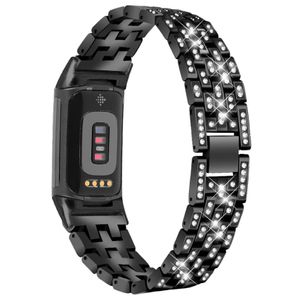 Armband kompatibel mit Fitbit Charge 5 Alloy/Rhinestone Black