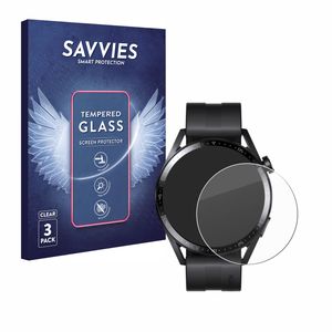 3x Savvies Panzerglas für Huawei Watch GT 3 (46 mm) Echtglas 9H-Härte Schutzglas Klar