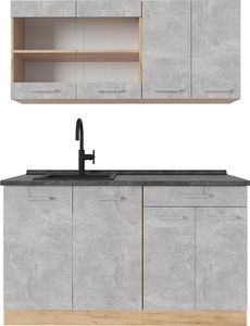 Vicco Single küche R-Line, 140 cm , AP Anthrazit, Beton/Goldkraft Eiche