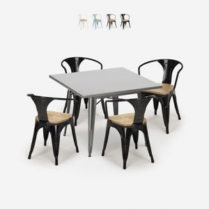 Set Tisch 80x80cm 4 Stühle tolix Industrie Holz Metall Century Top Light