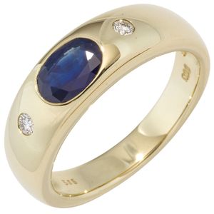 Ring Damenring Safir Saphir blau & 2 Diamanten Brillanten 585 Gelbgold