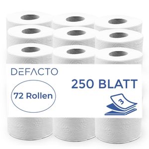 Toilettenpapier 72 x Toilettenpapier Klopapier WC-Papier 3-lagig 250 Blatt Zellstoff