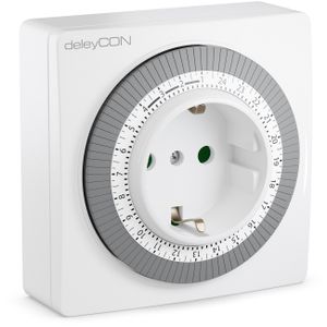 deleyCON Mechanische Zeitschaltuhr Zeitschalter Schaltuhr Timer manuell einstellbar über Drehscheibe 96 Schaltungen Innenbereich 3500W Weiß
