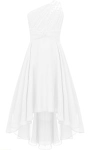 Elegantes Ein-Schulter Hochzeitskleid für Mädchen | Festliches Blumenmädchenkleid | Lang, ideal für Abendveranstaltungen | Größe 146-152 cm